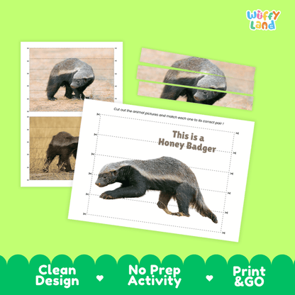 Honey Badger Cut and Match Activity Worksheets | Safari Animal Puzzle Printables