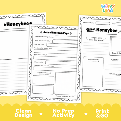 Honeybee Animal Research Page Worksheets