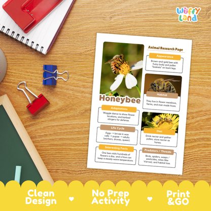 Honeybee Animal Research Page Worksheets