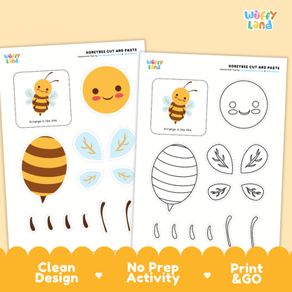 Honeybee Cut and Paste Craft and Coloring Activity Worksheets