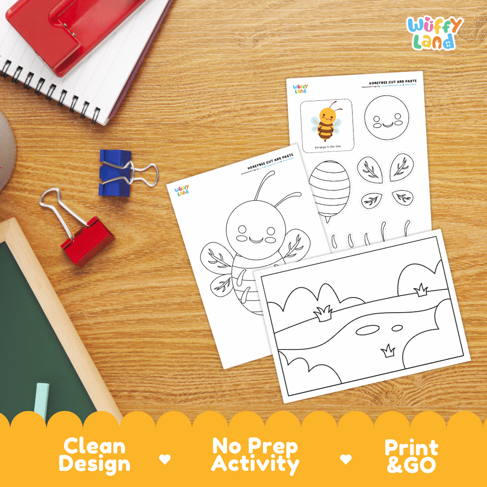 Honeybee Cut and Paste Craft and Coloring Activity Worksheets