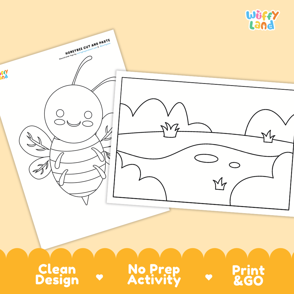 Honeybee Cut and Paste Craft and Coloring Activity Worksheets