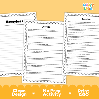 Honeybees Reading Passage and Comprehension Questions Worksheets