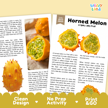 Teacher answer key page showing complete question solutions for Horned Melon nature and science reading comprehension practice