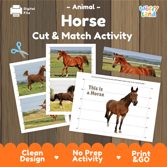 Horse Cut and Match Activity Worksheets | Farm Animal Puzzle Printables