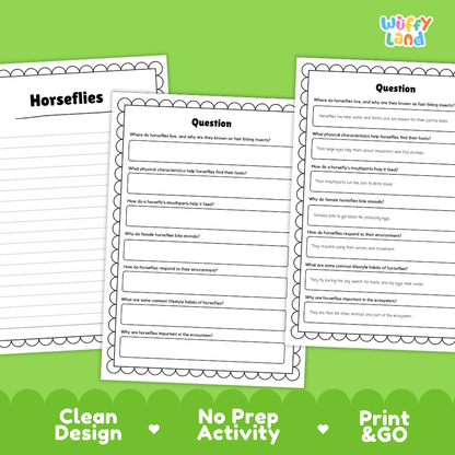 Horseflies Reading Passage and Comprehension Questions Worksheets