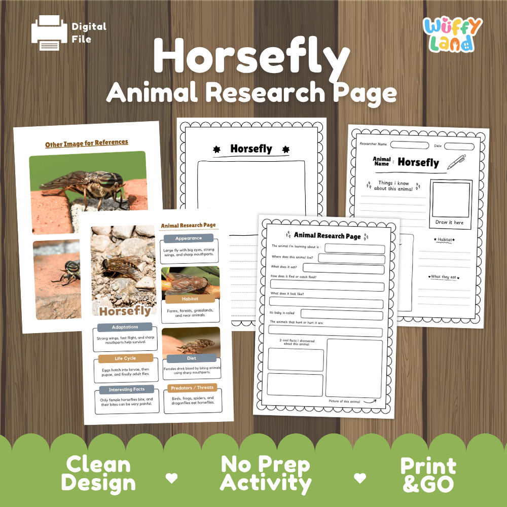 Horsefly Animal Research Page Worksheets