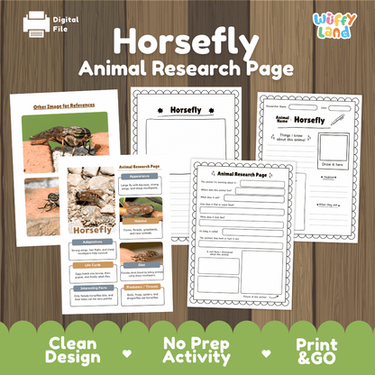 Horsefly Animal Research Page Worksheets