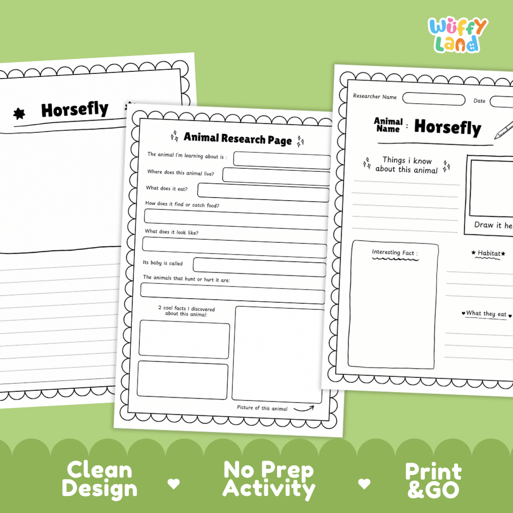 Horsefly Animal Research Page Worksheets