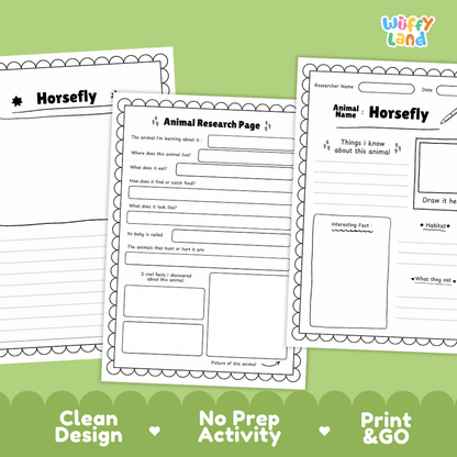 Horsefly Animal Research Page Worksheets