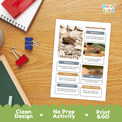 Horsefly Animal Research Page Worksheets