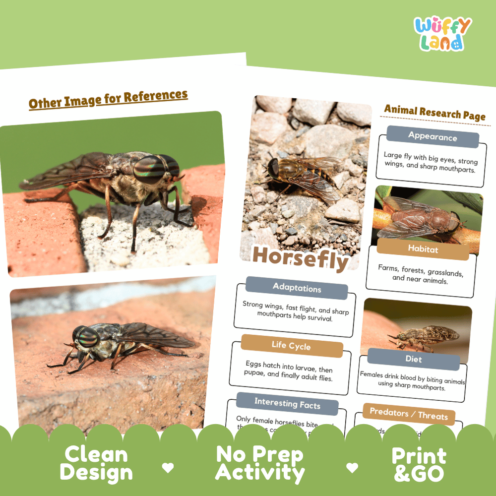 Horsefly Animal Research Page Worksheets