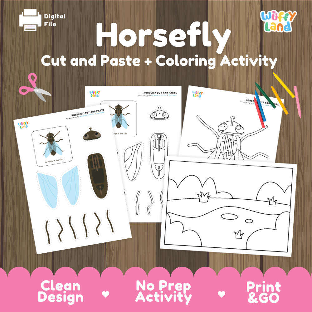 Horsefly Cut and Paste Craft and Coloring Activity Worksheets