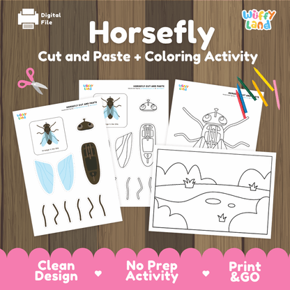 Horsefly Cut and Paste Craft and Coloring Activity Worksheets