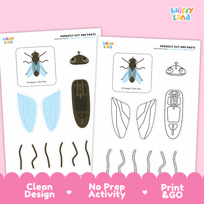 Horsefly Cut and Paste Craft and Coloring Activity Worksheets