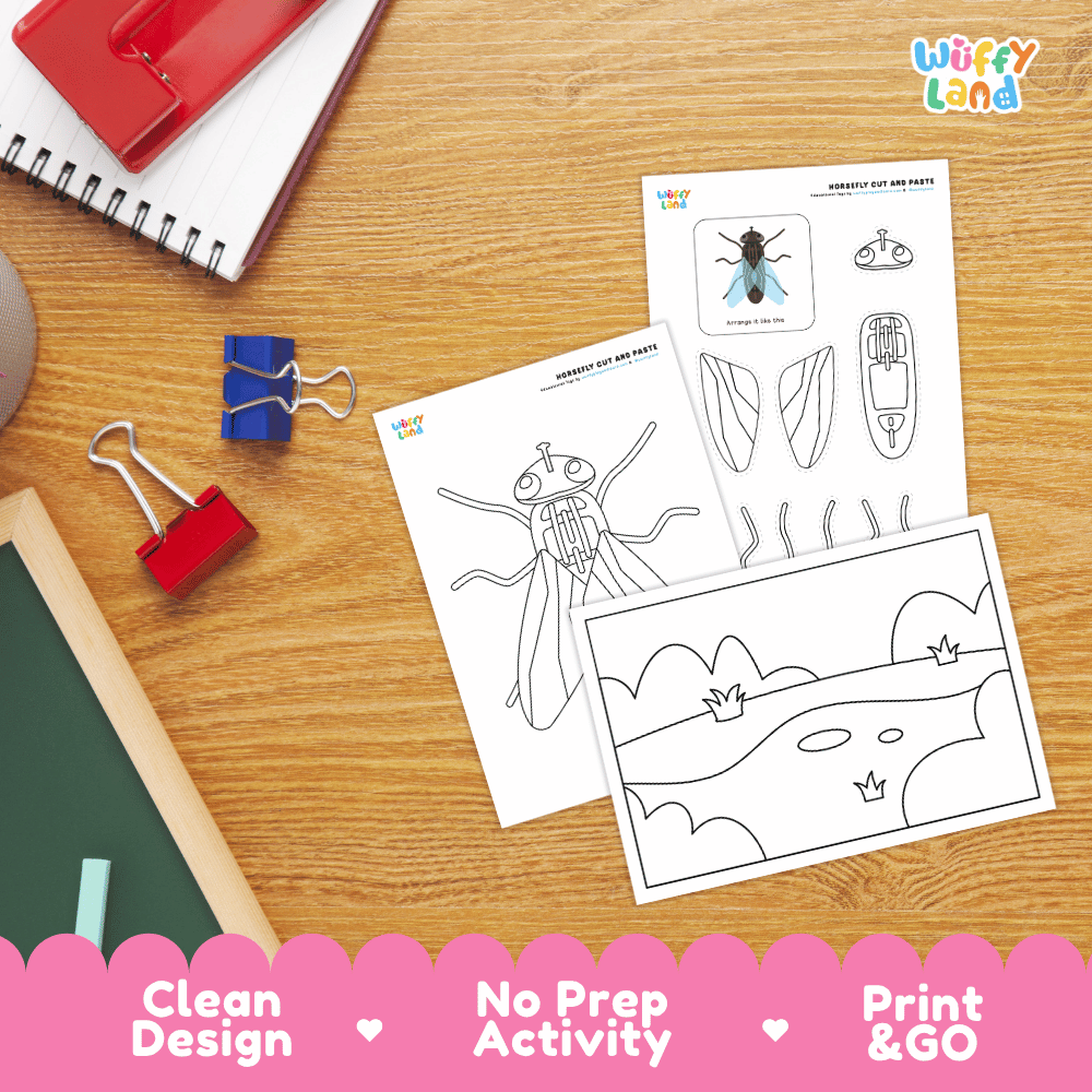Horsefly Cut and Paste Craft and Coloring Activity Worksheets