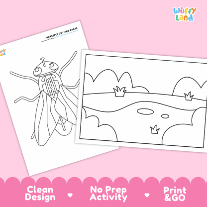 Horsefly Cut and Paste Craft and Coloring Activity Worksheets