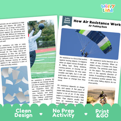 Teacher answer key page showing complete question solutions for How Air Resistance Works physical science reading comprehension practice