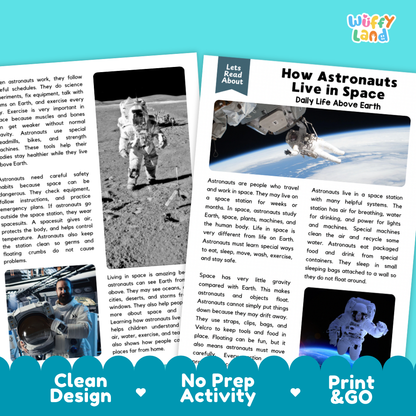 Teacher answer key page showing complete question solutions for astronaut life in space reading comprehension practice