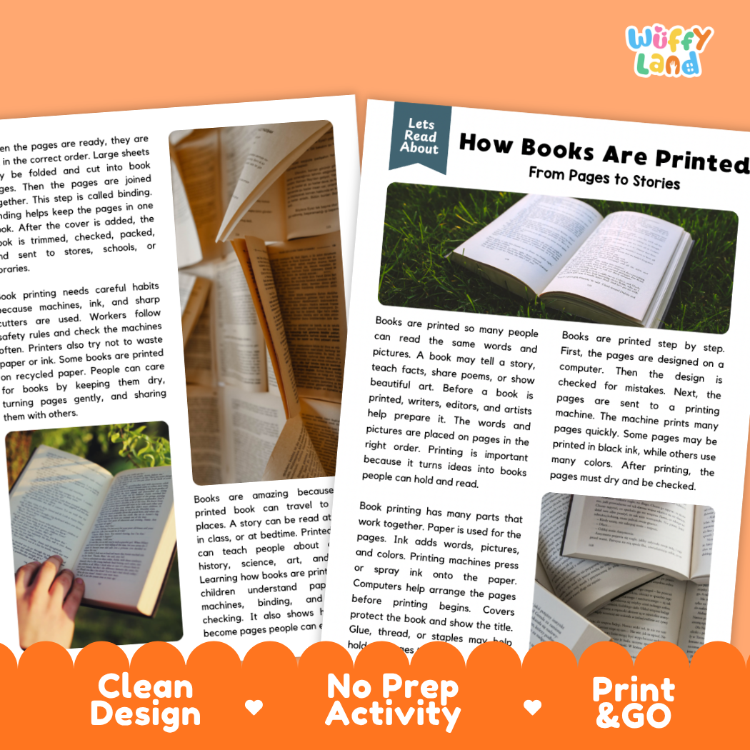 Teacher answer key page showing complete question solutions for book printing and publishing reading comprehension practice