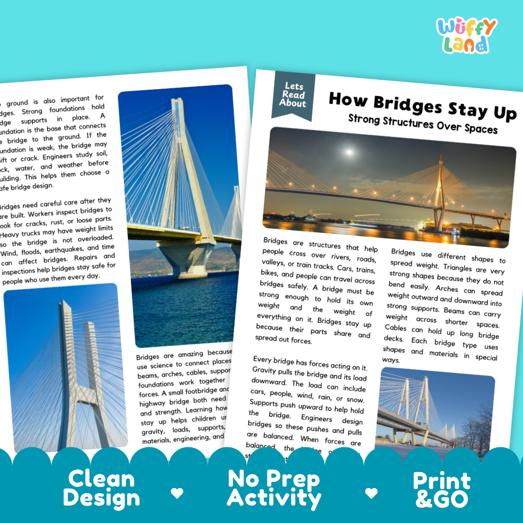 Teacher answer key page showing complete question solutions for How Bridges Stay Up physical science reading comprehension practice