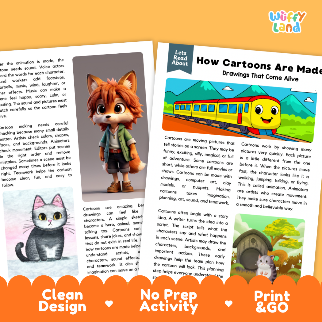 Teacher answer key page showing complete question solutions for animation storytelling reading comprehension practice