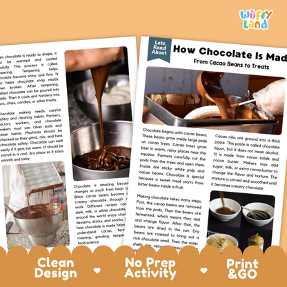 Teacher answer key page showing complete question solutions for chocolate making food science reading comprehension practice