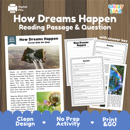 How Dreams Happen reading comprehension passage and questions activity pack with full answer key for students