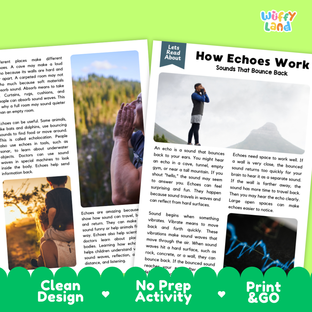 Teacher answer key page showing complete question solutions for How Echoes Work physical science reading comprehension practice
