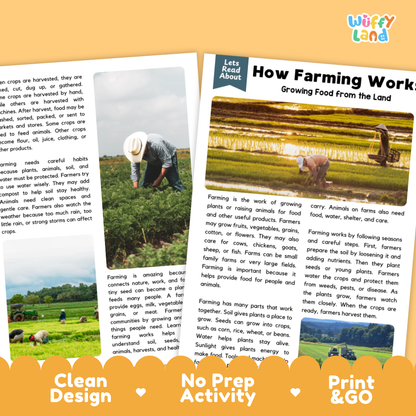 Teacher answer key page showing complete question solutions for farming agriculture reading comprehension practice