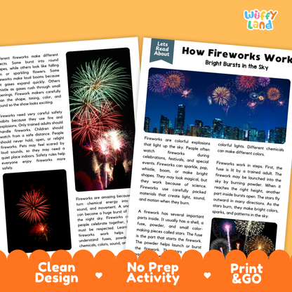 Teacher answer key page showing complete question solutions for How Fireworks Work physical science reading comprehension practice