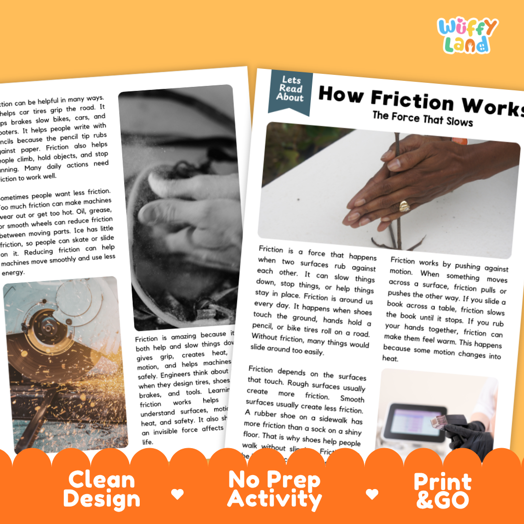 Teacher answer key page showing complete question solutions for How Friction Works physical science reading comprehension practice