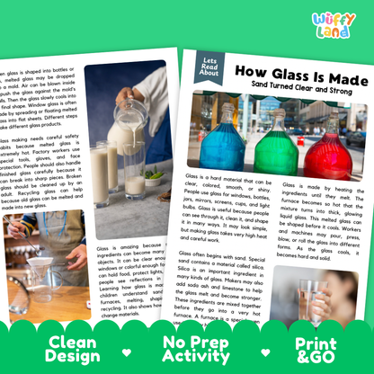 Teacher answer key page showing complete question solutions for glassmaking materials science reading comprehension practice