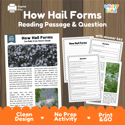 How Hail Forms reading comprehension passage and questions activity pack with full answer key for students