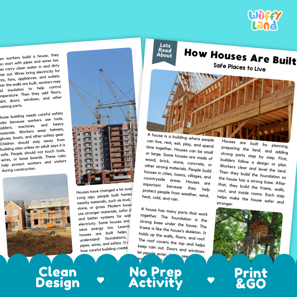 Teacher answer key page showing complete question solutions for how houses are built reading comprehension practice
