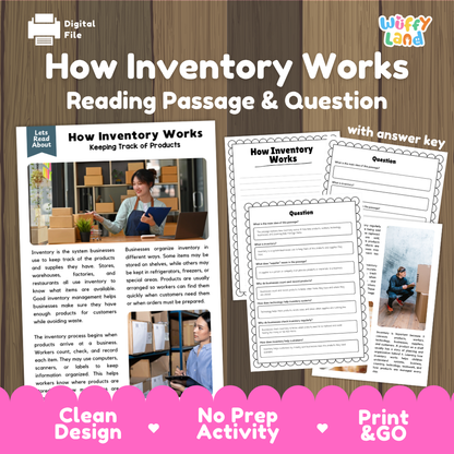 How Inventory Works reading comprehension passage and questions activity pack with full answer key for students