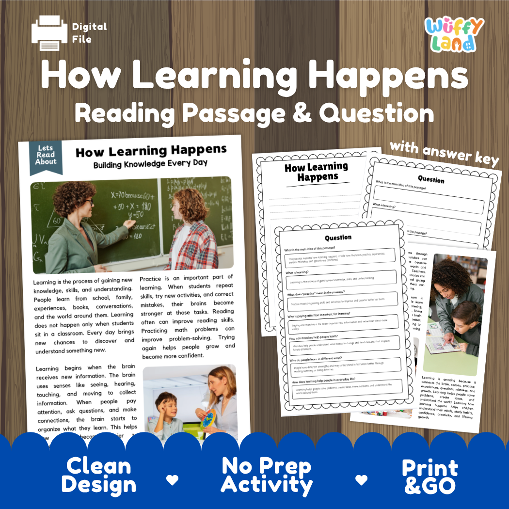 How Learning Happens reading comprehension passage and questions activity pack with full answer key for students