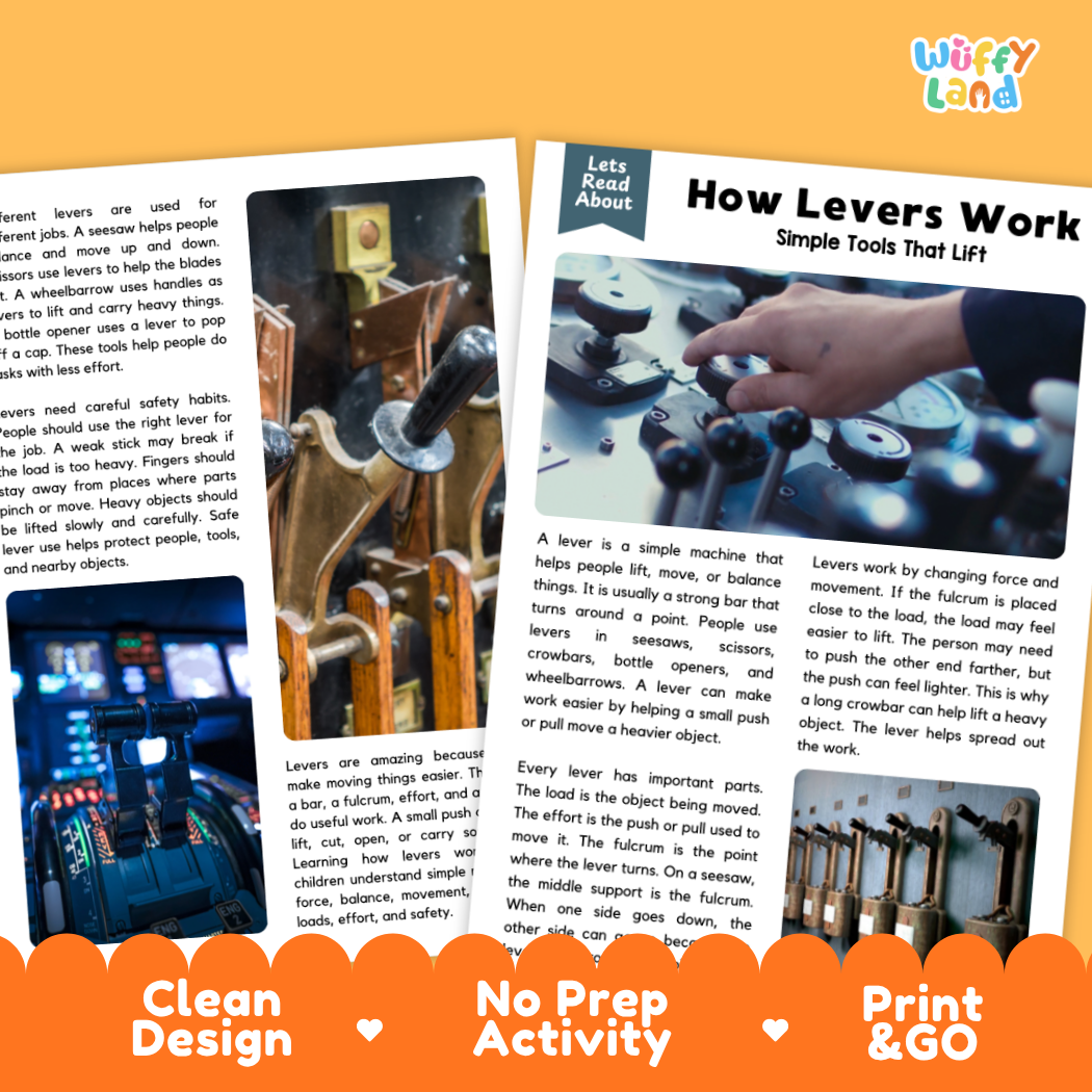Teacher answer key page showing complete question solutions for How Levers Work physical science reading comprehension practice