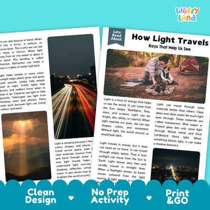 Teacher answer key page showing complete question solutions for How Light Travels physical science reading comprehension practice