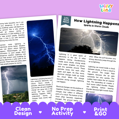 Teacher answer key page showing complete question solutions for How Lightning Happens weather and physical science reading comprehension practice
