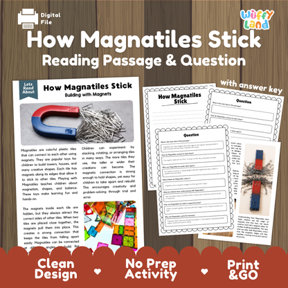 How Magnatiles Stick reading comprehension passage and questions activity pack with full answer key for students
