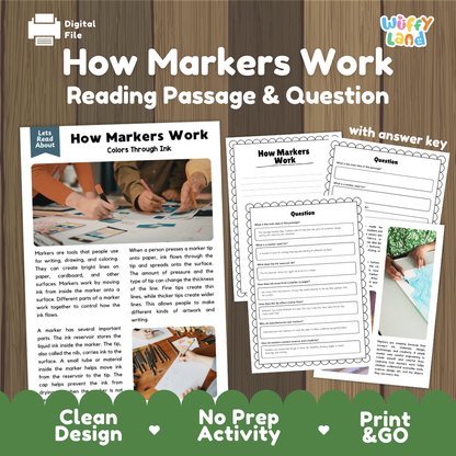 How Markers Work reading comprehension passage and questions activity pack with full answer key for students