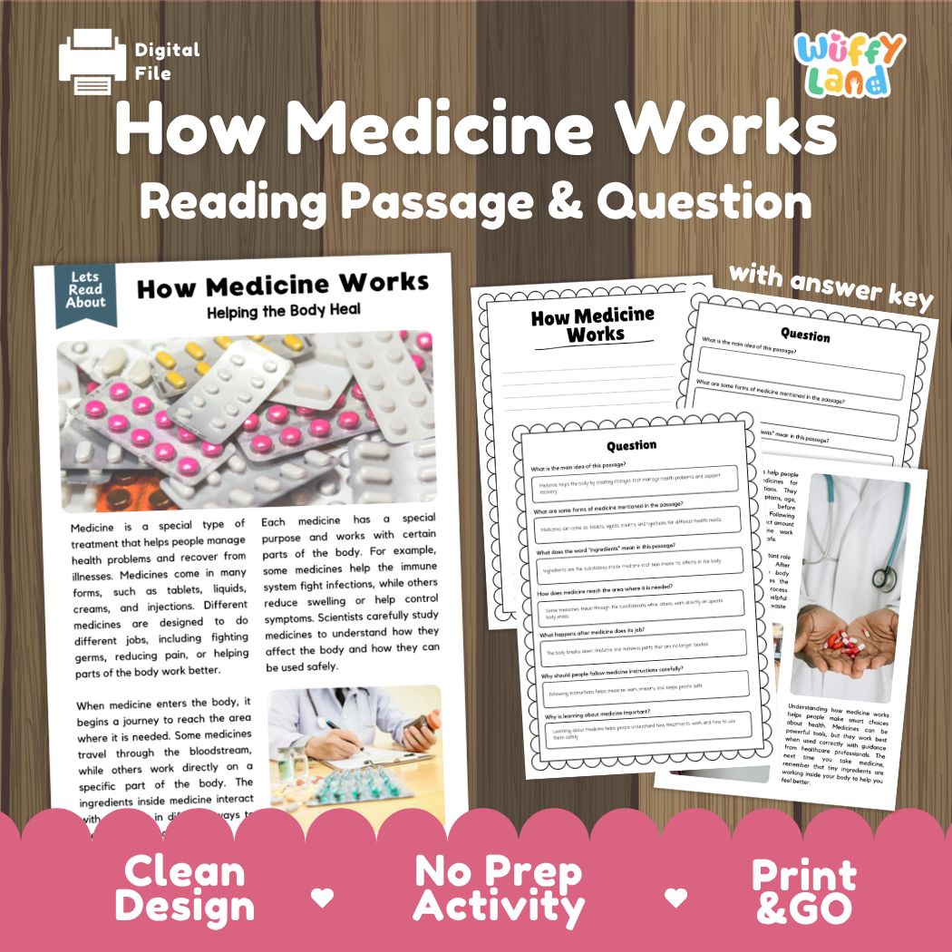 How Medicine Works reading comprehension passage and questions activity pack with full answer key for students