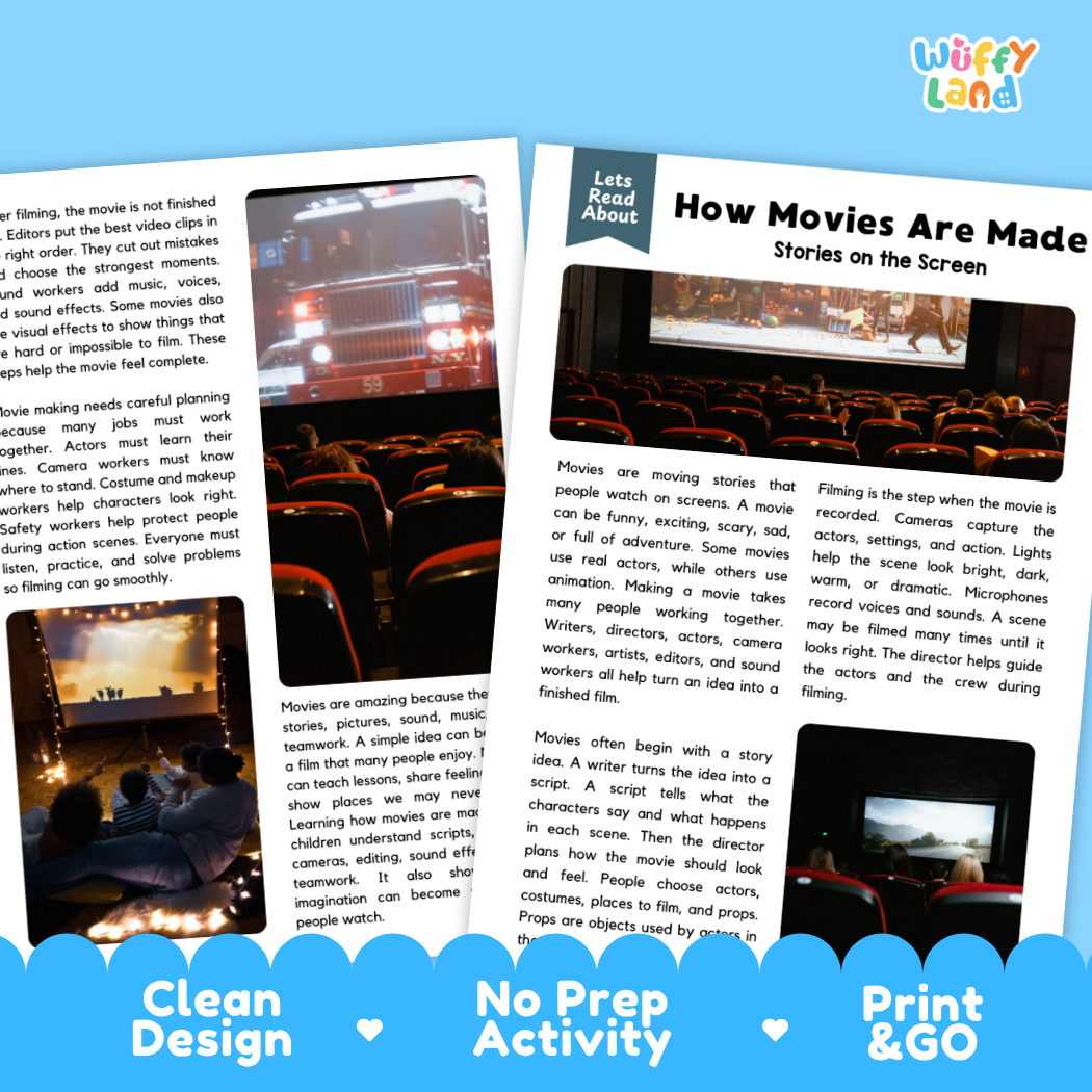 Teacher answer key page showing complete question solutions for movie making media arts reading comprehension practice