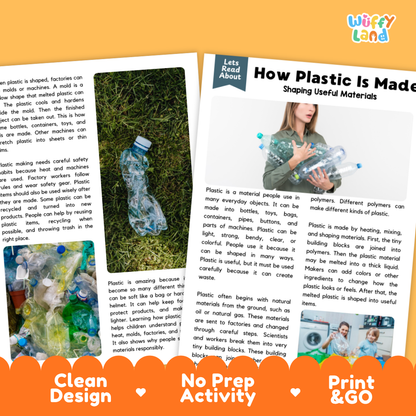 Teacher answer key page showing complete question solutions for plastic manufacturing materials science reading comprehension practice