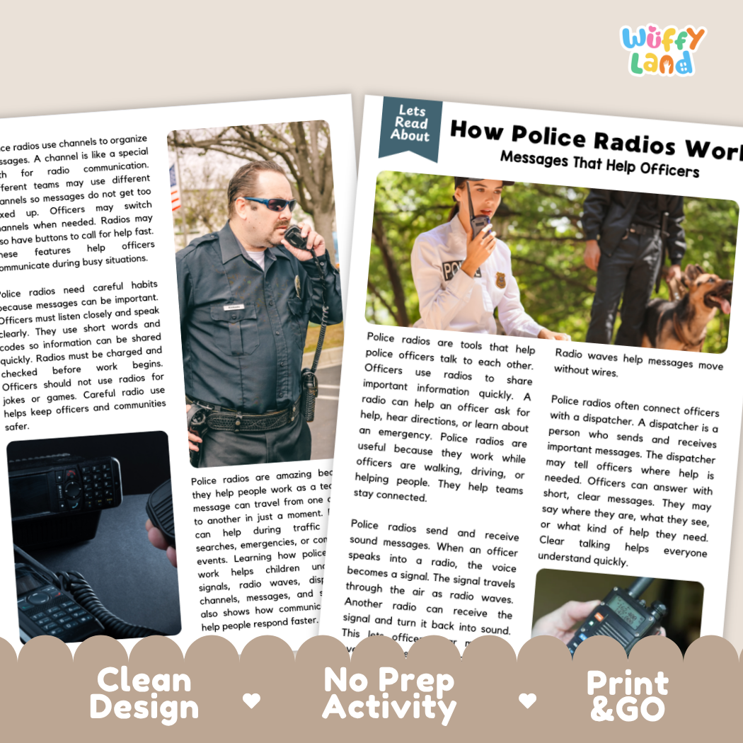 Teacher answer key page showing complete question solutions for police radio communication technology reading comprehension practice