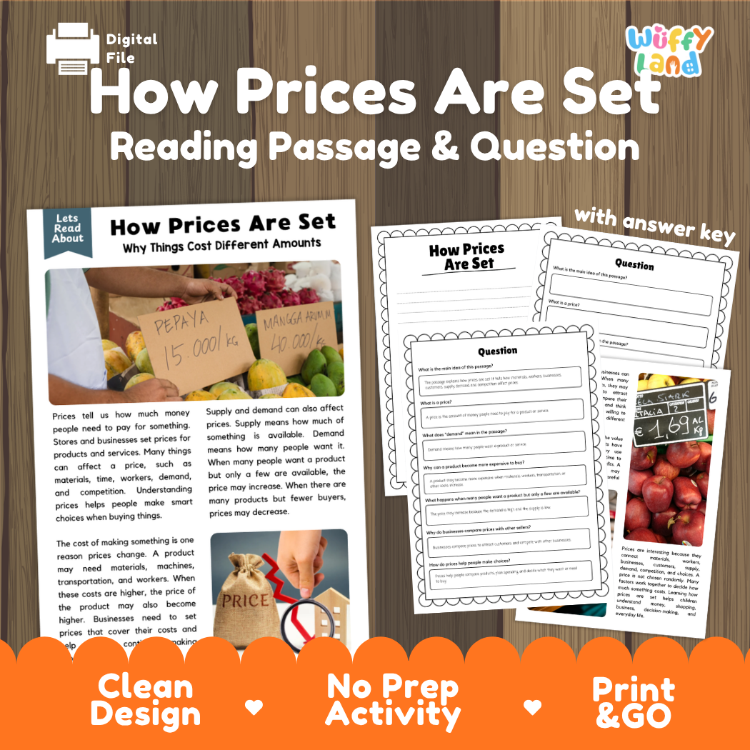 How Prices Are Set reading comprehension passage and questions activity pack with full answer key for students