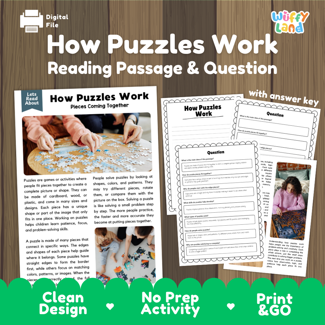 How Puzzles Work reading comprehension passage and questions activity pack with full answer key for students