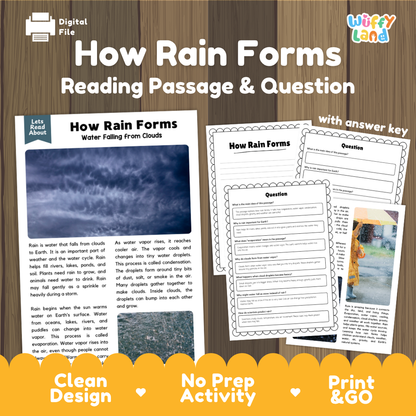 How Rain Forms reading comprehension passage and questions activity pack with full answer key for students