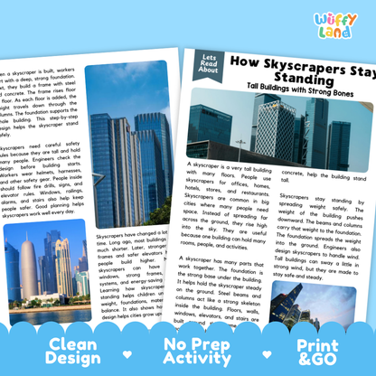 Teacher answer key page showing complete question solutions for skyscraper reading comprehension practice